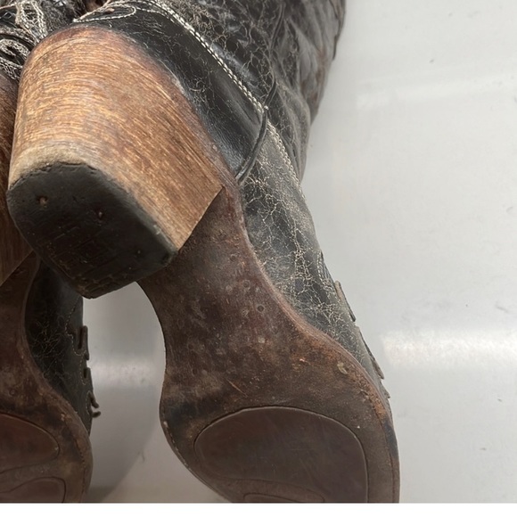 Corral Vintage Black Distressed Leather/Lizard Western Boots - Picture 6 of 8